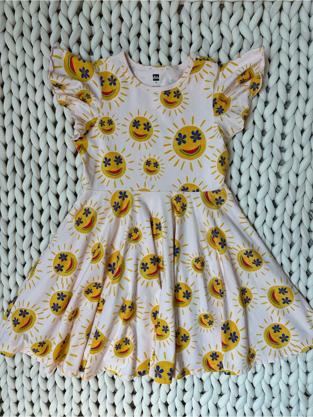 Sunshine Smiles Girls' Tea Collection Flutter-Sleeve Twirl Dress | Size 10 🌞🍉